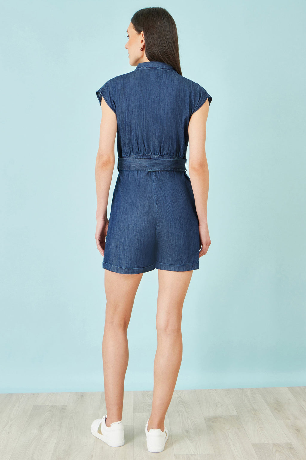 Yumi Blue Chambray Cotton Playsuit