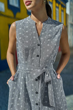 Yumi Black Broderie Anglaise Embroidered Sleeveless Shirt Dress