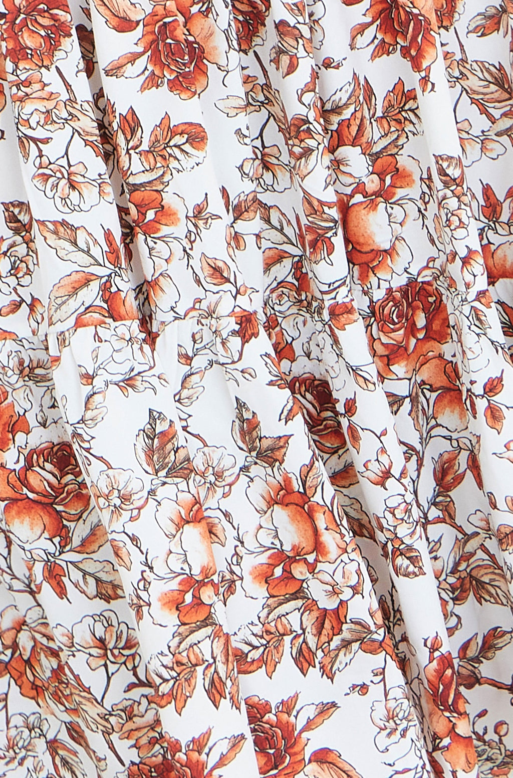 Yumi Orange Floral Ruched Waist Midi Dress
