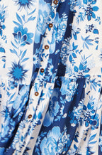 Yumi Blue Floral Viscose Midi Shirt Dress With Matching Belt