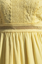 Yumi Butter Yellow Cotton Lace Trim Midi Dress