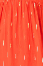 Yumi Orange Foil Print Viscose Cut Out Midi Dress
