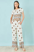 Yumi Ivory Viscose Paisley Wide Leg Trousers