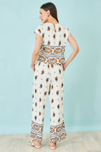 Yumi Ivory Viscose Paisley Wide Leg Trousers