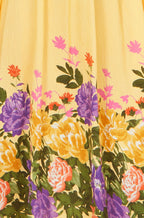 Yumi Butter Yellow Floral Mirror Print Viscose Midi Dress