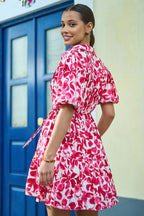 Yumi Pink Floral Print Viscose Relaxed Shirt Dress
