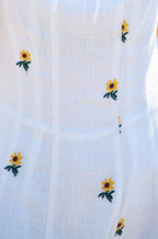 Yumi White Cotton Sunflower Embroidered Midi Dress