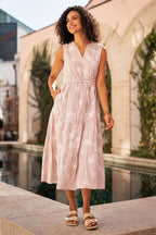 Yumi Brown Stripe With Embroidered Flower Cotton Dress