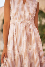 Yumi Brown Stripe With Embroidered Flower Cotton Dress