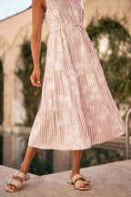Yumi Brown Stripe With Embroidered Flower Cotton Dress