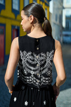 Yumi Black Embroidered Crop Top