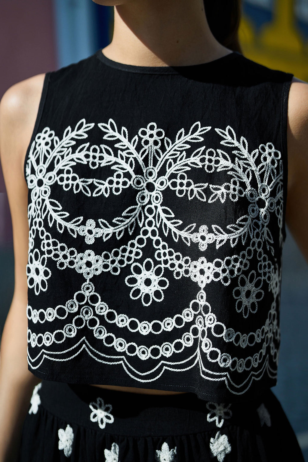 Yumi Black Embroidered Crop Top