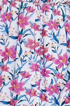 Yumi White Viscose Floral Ruched Waist Midi Dress