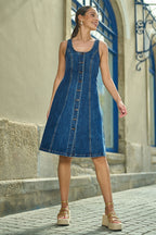 Yumi Blue Stretch Denim Panel Fitted Dress