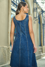 Yumi Blue Stretch Denim Panel Fitted Dress