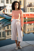 Yumi Natural Linen Mix Cropped Trousers With Tie Belt