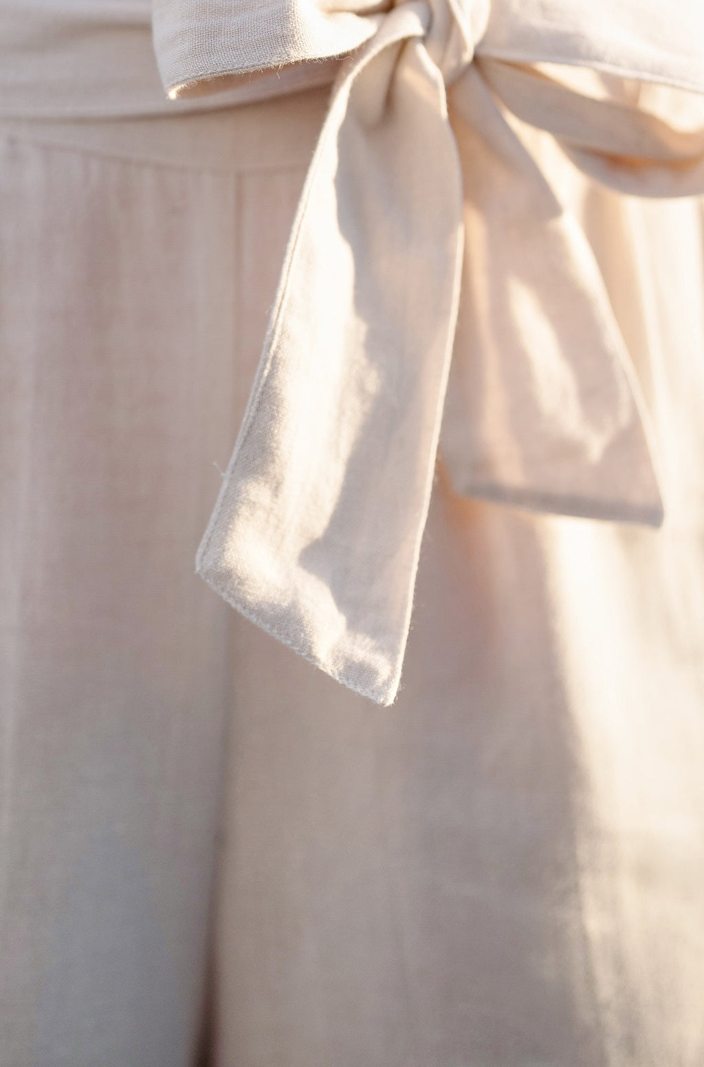 Yumi Natural Linen Mix Cropped Trousers With Tie Belt