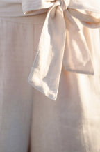 Yumi Natural Linen Mix Cropped Trousers With Tie Belt