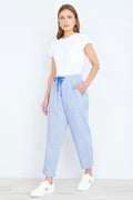 Yumi Blue Cotton Stripe Cropped Trousers
