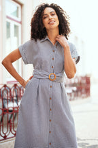 Yumi Black Gingham Relaxed Shirt Dress With Matching Belt