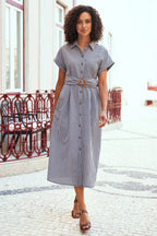 Yumi Black Gingham Relaxed Shirt Dress With Matching Belt
