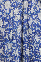 Yumi Blue Floral Cotton Tiered Maxi Skirt