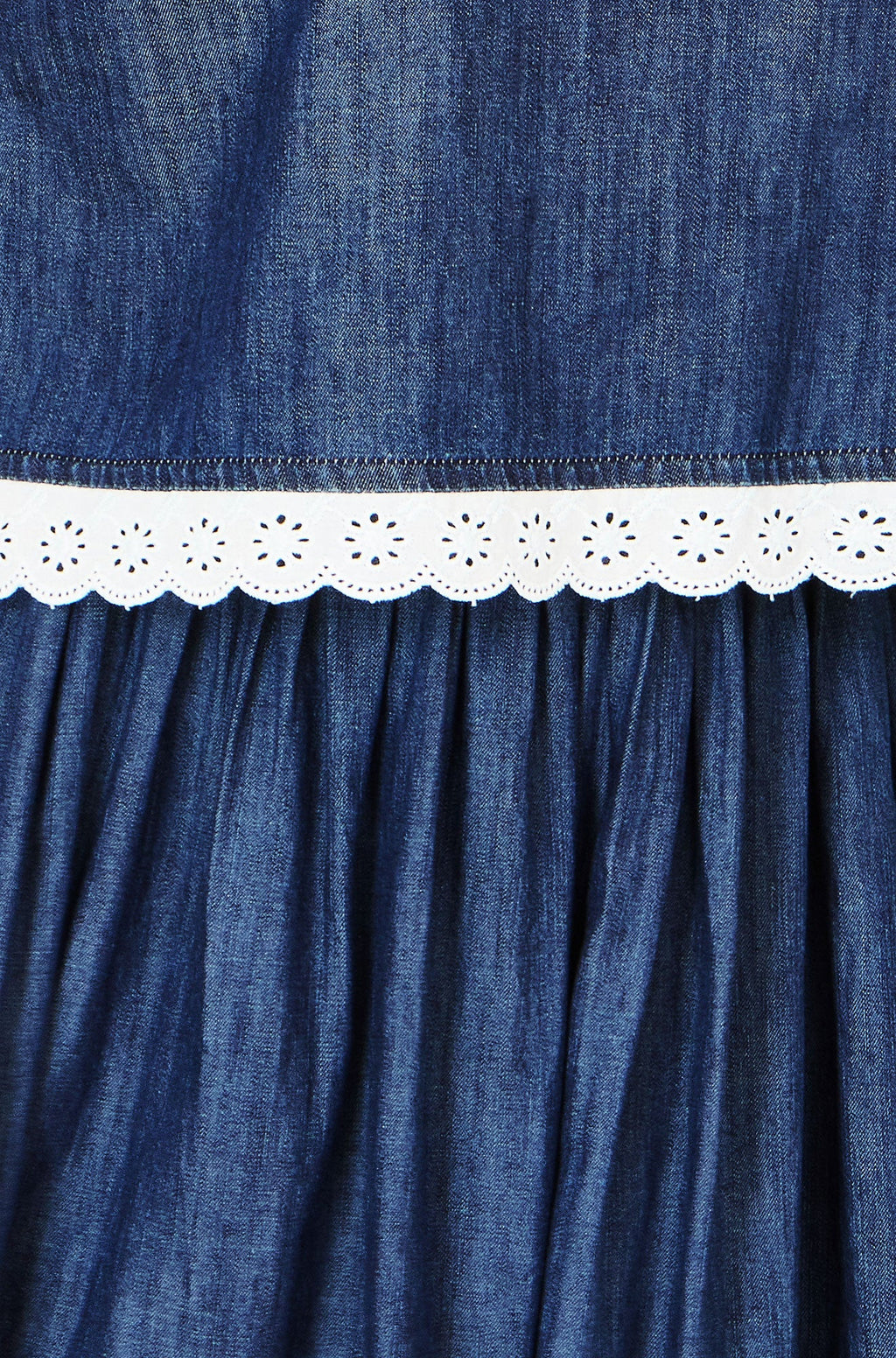Yumi Blue Cotton Chambray Top With Lace Trims