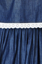 Yumi Blue Cotton Chambray Top With Lace Trims