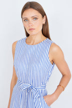 Yumi Blue Cotton Stripe Culotte Jumpsuit