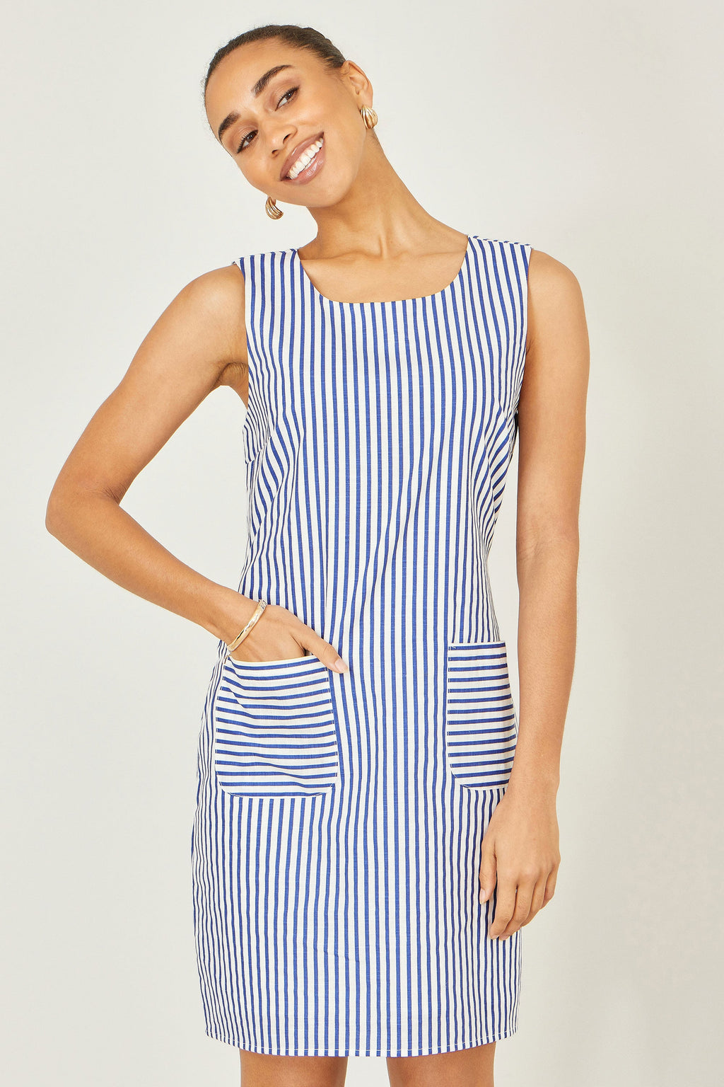 Yumi Navy Stripe Cotton Shift Dress