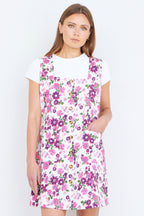 Yumi Pink Retro Floral Cotton Stretch Pinafore Dress