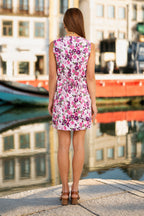 Yumi Pink Retro Floral Cotton Stretch Pinafore Dress
