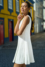 Yumi White Cotton Applique Flower Swing Shift Dress