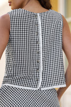 Yumi Black Gingham Cotton Top With Lace Trims