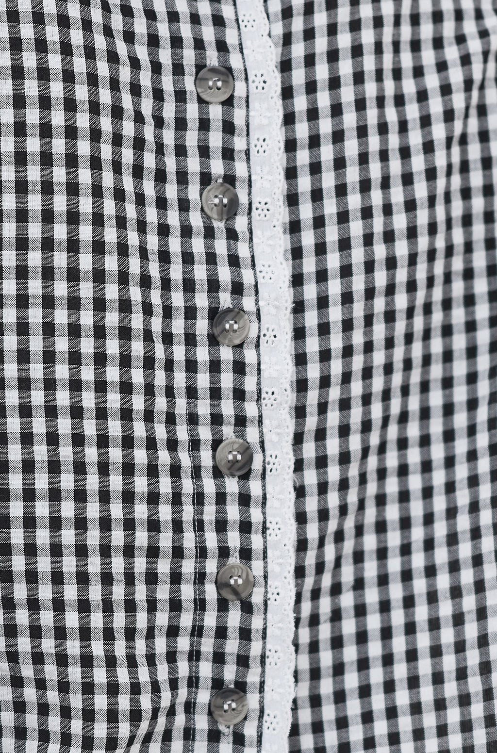 Yumi Black Gingham Cotton Top With Lace Trims