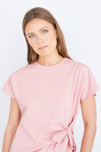 Yumi Pink Cotton Jersey Top With Knot Detail