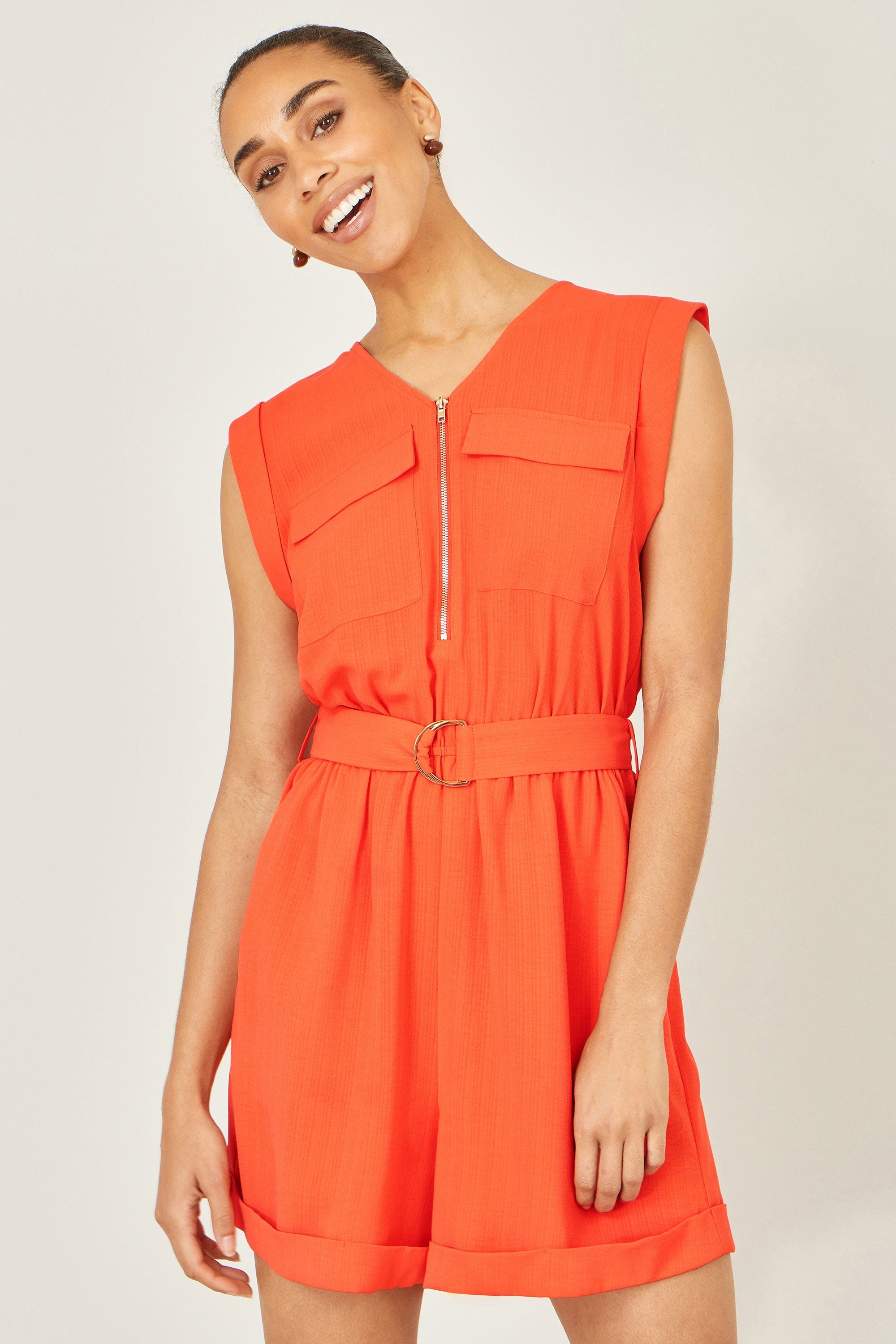 Yumi Orange Utility Style Playsuit