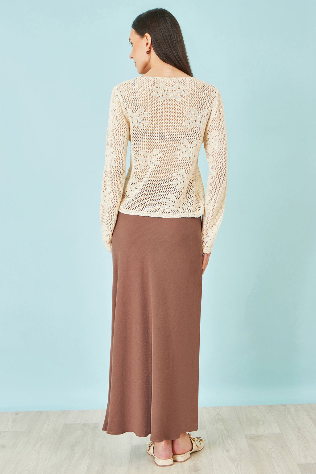 Yumi Brown Viscose Maxi Skirt
