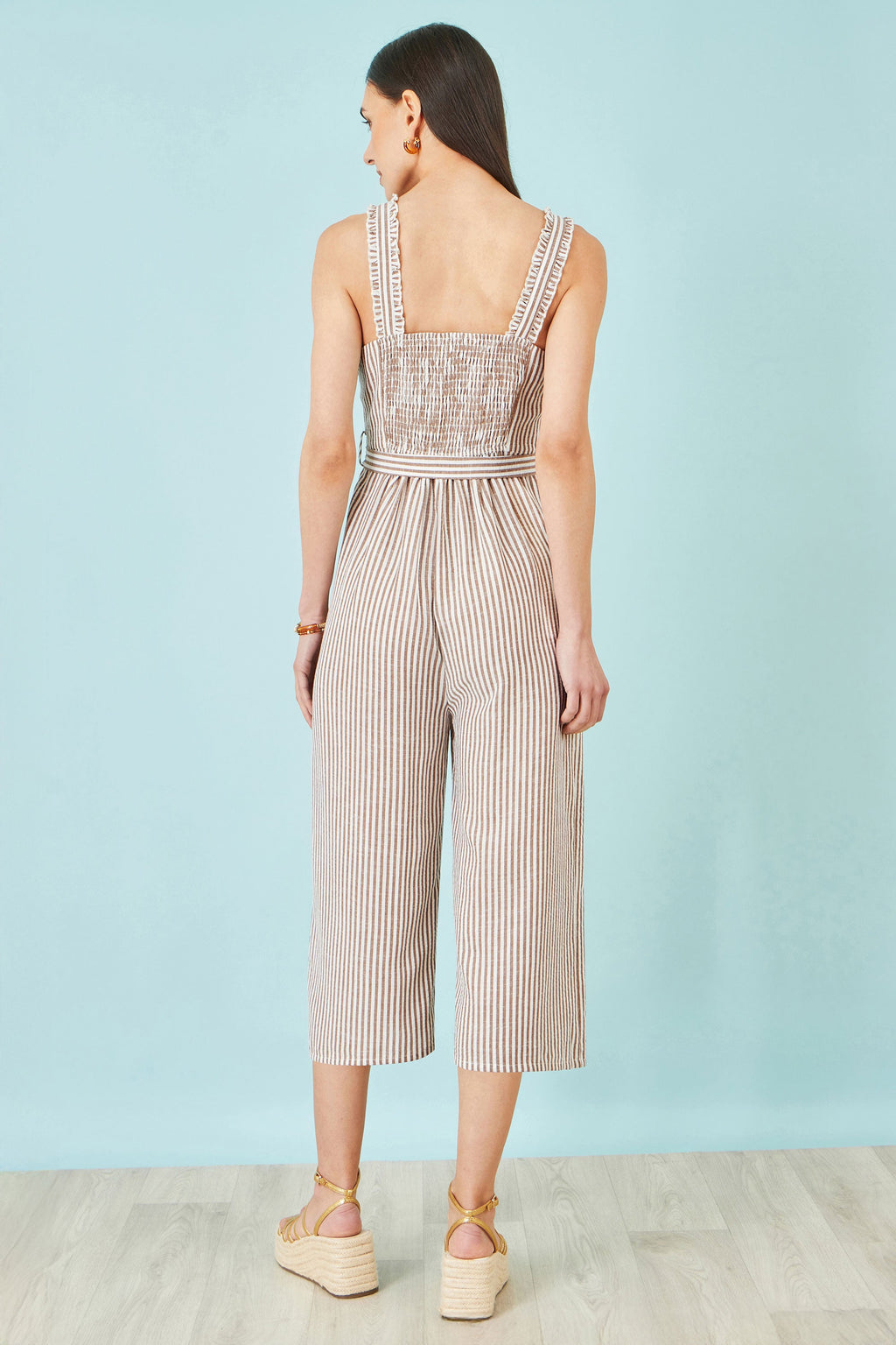 Yumi Brown Stripe Strappy Jumpsuit