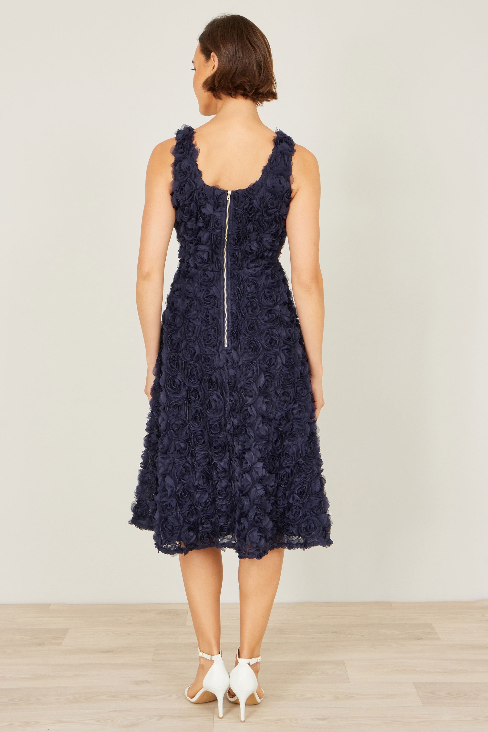 Yumi Navy Applique Floral Skater Dress