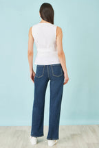 Yumi White Stretch Cotton Embroidered Wrap Top