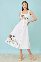Yumi White Cotton Midi Dress With Embroidery