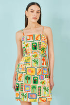 Yumi Multicolour Postcard Print Mini Sun Dress