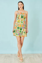 Yumi Multicolour Postcard Print Mini Sun Dress
