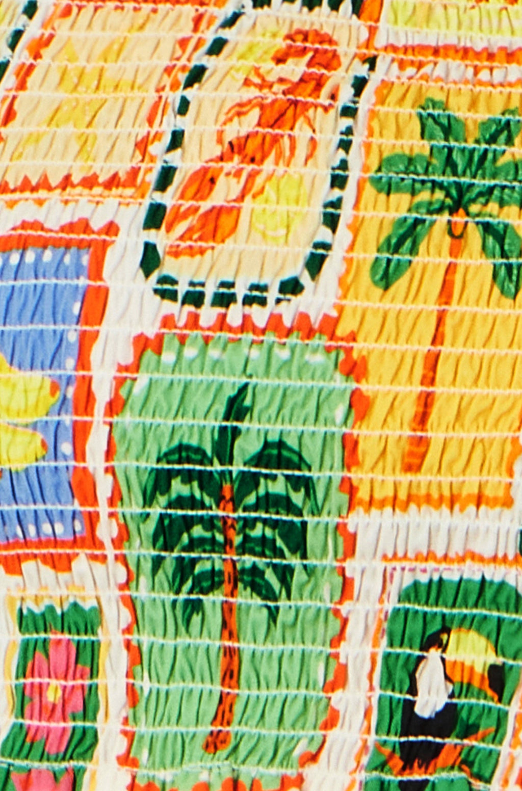Yumi Multicolour Cropped Shirred Cotton Postcard Print Top