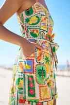 Yumi Multicolour Cotton Postcard Print Playsuit