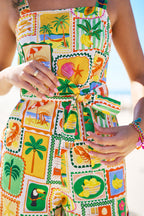 Yumi Multicolour Cotton Postcard Print Playsuit