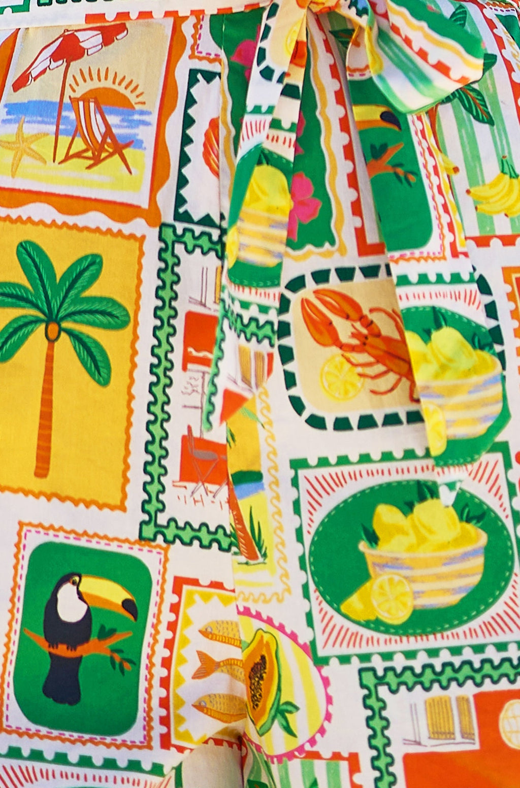 Yumi Multicolour Cotton Postcard Print Playsuit