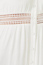 Yumi White Cotton Square Neckline Lace Midi Dress