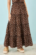 Yumi Brown Daisy Print Maxi Skirt
